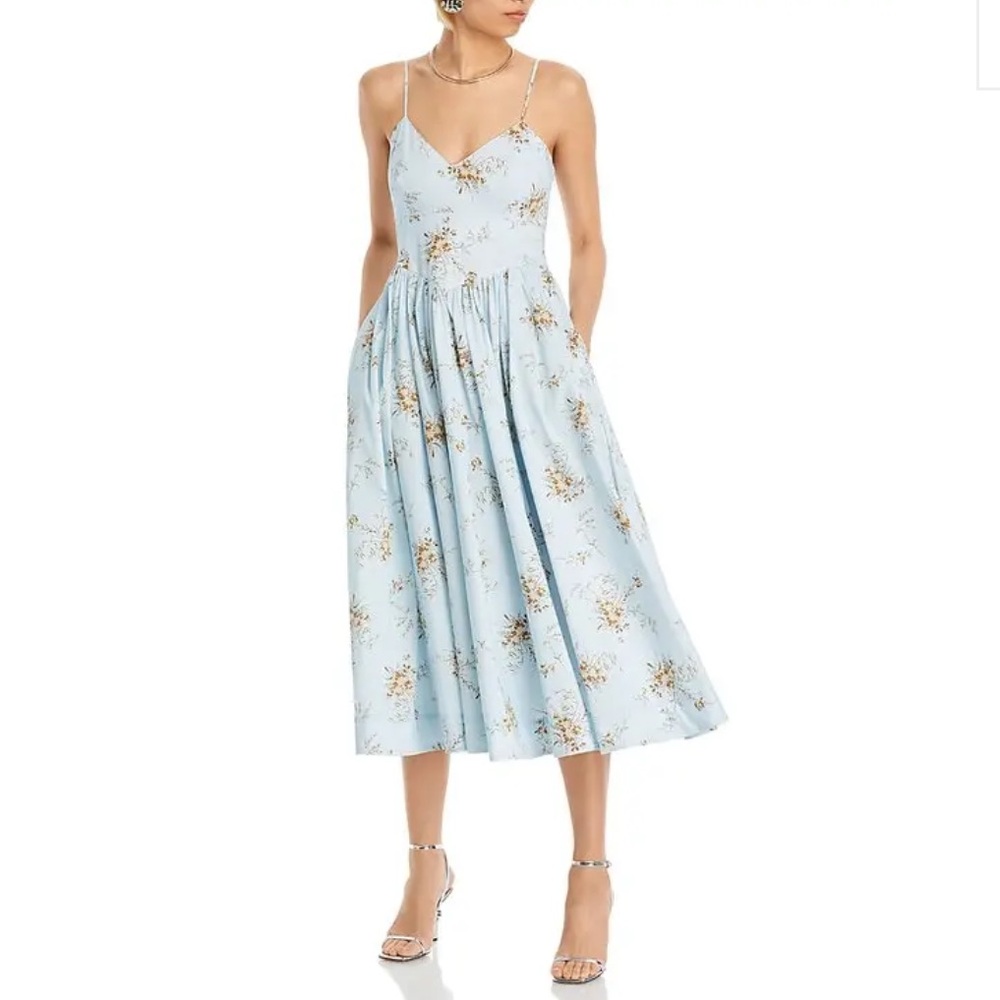 cinq a sept Light Blue Floral Midi Skirt